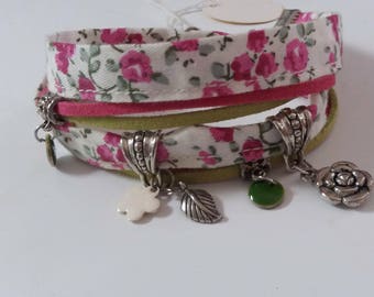 LIBERTY bracelet double rounds, white with pink flowers