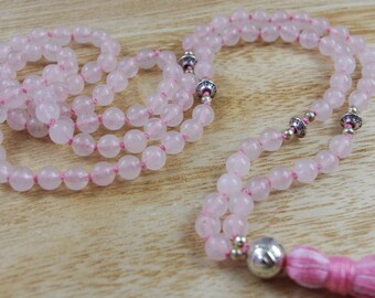 Rose Quartz Knotted Mala Beads // 6mm // Tassel Mala Necklace // Hand Knotted 108 Bead Mala // Prayer Beads // Yoga Jewelry Gift