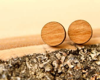 Simple Circle Studs, Laser Cut Wood Earrings