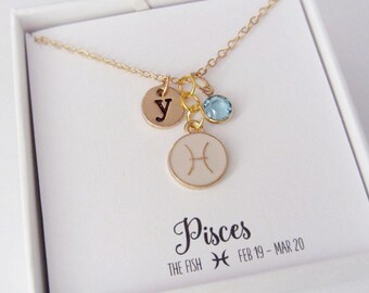 70's Deadstock Dainty Pisces Zodiac Astrology Horoscope Necklace On 12k Gold Filled Chain main image 0