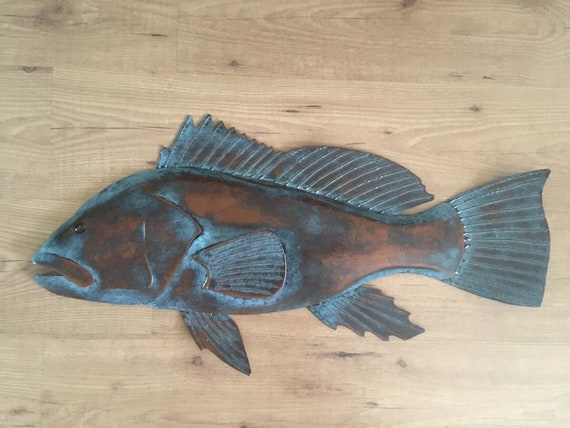 Black Sea Bass 30in Wall Sculpture Coastal Cottage Cabin Art Fish