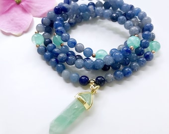 Aventurine Mala Necklace, 108 Mala Beads, Mala Necklace, Mala, Blue Aventurine Necklace, Meditation Beads, Mala Beads,Mala Prayer Beads,MBAG