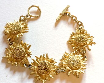 Bracelet 5 SUNFLOWERS signed "Once upon a time" on the clasp