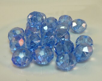 10 pearls 8mm blue swarovski crystal iridescent.