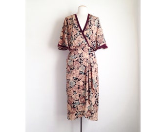 vintage floral dress rayon wrap dress floral midi dress 80s dresses women flutter sleeve 30 style 1930s spring tea dress