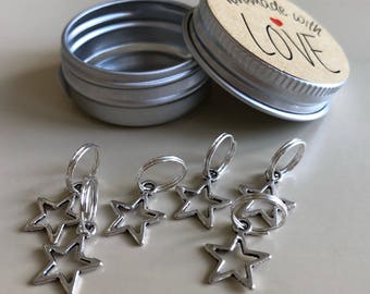 Star Stitch Markers, Set of 6 Stitch Markers, Star Stitch Markers, Snag Free, Knitting Markers, Ring Markers, Crochet Markers, Stitch Marker