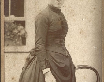 Vintage CDV of a Woman Wearing a Long Large Dress Standing Outside by a Chair