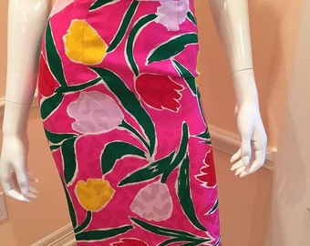 vintage silk floral skirt pink