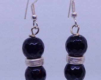 Black agate, sterling silver earrings.