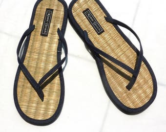 Rice straw flip flops with jeans thongs