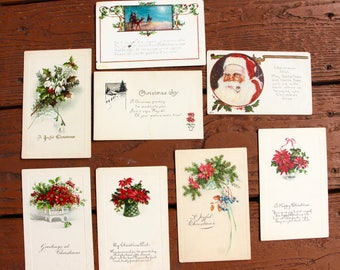 8 very old christmas postcards