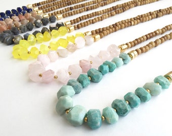 Gemstone Nugget Necklace, Long Necklace, Boho Necklace, Layering Necklace