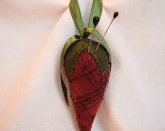 Felted Wool Strawberry Pin Cushion (Plaid)