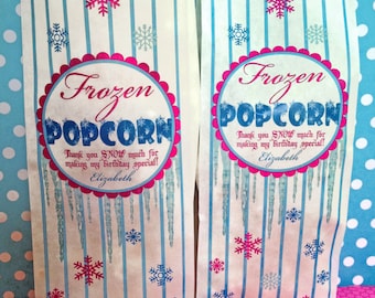 Snowflake Popcorn Bags,Frozen Popcorn Favor Bags,Personalized Popcorn bags, Tall Favor bags,Treat bags