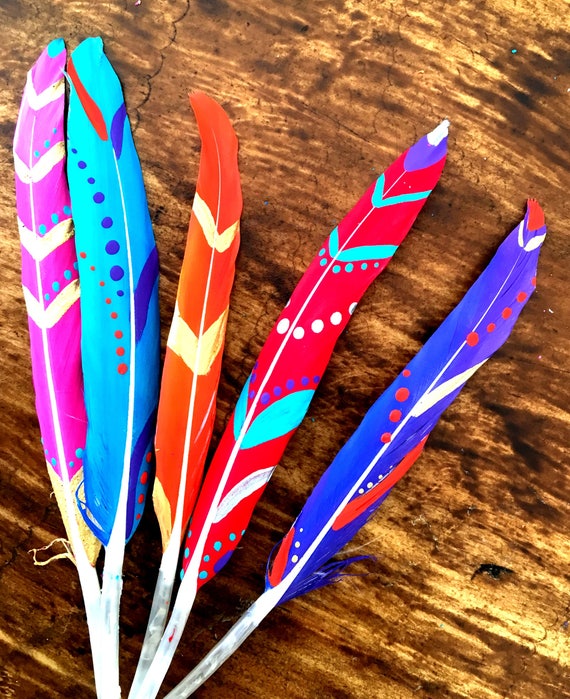 Hand painted feathers DIY feather craft Rainbow feathers