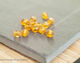 30 Topaz 4mm Firepolish Czech Glass Beads (A219)