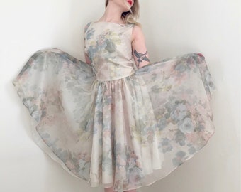 60s Pastel Gauze Watercolor Dress