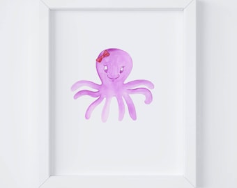 Octopus, Art for Kids Spaces, Art Print, Nursery Art, Kid's Room Decor, Coastal Kid's Room Decor