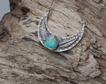 Moon Phase Necklace | Real Turquoise Necklace | Turquoise Moon Necklace | Sterling Silver Necklace | Moon Jewelry | Feather Jewelry