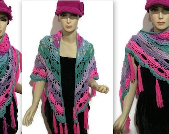 The Pink Aster shawl,crochet shawl,virus shawl,womans shawl,boho chic shawl,mandala shawl,