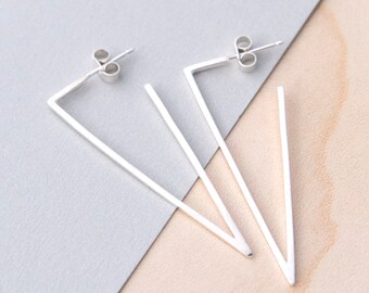Skinny Triangle Hoop Earrings, Geometric Hoop Earrings, Silver Geometric Earrings, Minimalist Earrings