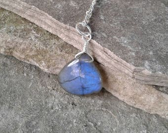 Labradorite Necklace, Solid Sterling Silver Labradorite Pendant Necklace, Labradorite Jewelry