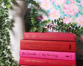 Farmhouse Decor, Pink Book Decor, Book Set Decor, Colored Book Set, Book Decor, Decorative Book Stack, Pink Decorative Books, Pink Book Set