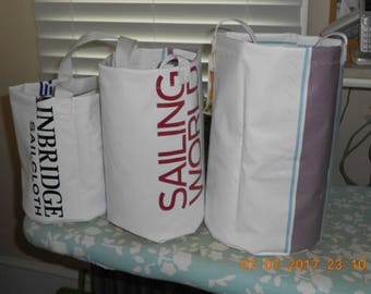 Bucket bag made from recycled sail banner