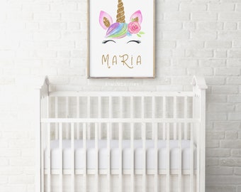 Personalized unicorn wall art - Unicorn name print - Custom unicorn poster - Baby girl gift - Little girl wall art - Personalized gifts