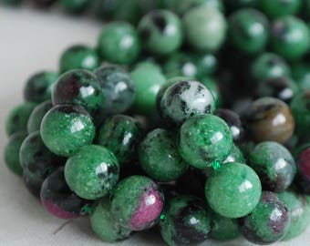 High Quality Grade A Natural Ruby Zoisite (green) Semi-precious Gemstone Round Beads - 4mm, 6mm, 8mm, 10mm sizes - 16" strand