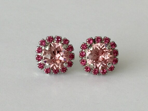 Light Rose and Rose Swarovski Crystal Earrings, Silver