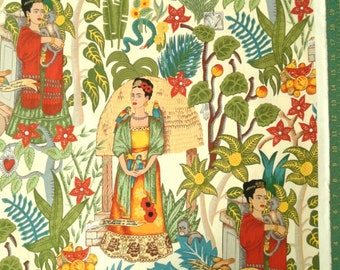 Frida Fabric, Frida's Garden Tea, Alexander Henry Fabrics, Garden Scene all over print, folklorico collection, cotton, by the yard