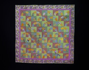 Handmade Quilt, Quilt Art, Quilt Wall Hanging, Circle Quilt, Quilt Throw, Lap Quilt, Kaffe Fassett Quilt, Dots Quilt, Baby Quilt, Quilt Art
