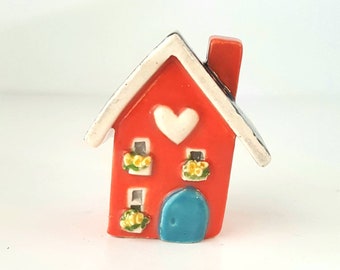 Little Orange Clay House Whimsical, Ceramic Fairy House, Gnome Home, Whimsical Terrarium Decoration