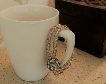 Gray Bead Bracelet with Diamond Cluster Ball