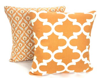 Orange Cream Pillow Covers, Decorative Throw Pillows, Cushions, Orange Cream Clover Fynn, Couch Bed Sofa, Set of Two Various Sizes