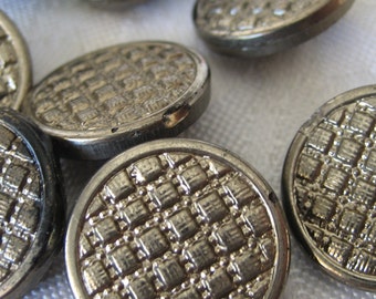 Set of 8 VINTAGE Silver Luster Black Glass BUTTONS