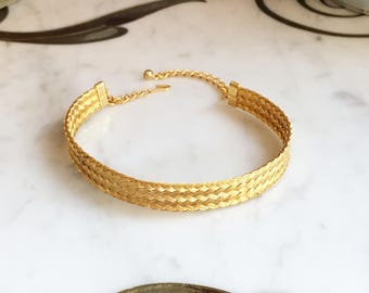 Vintage 60s 70s Woven Choker / GOLD Band Choker NECKLACE