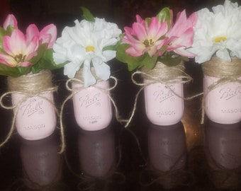 Set of 4 chalk painted mason jars