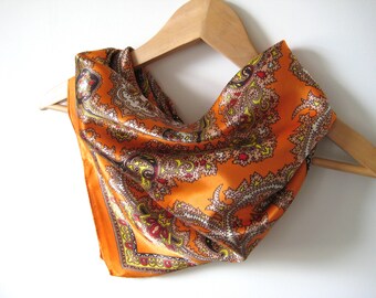 Vintage Scarf Orange Gold Pattern Vintage Scarf