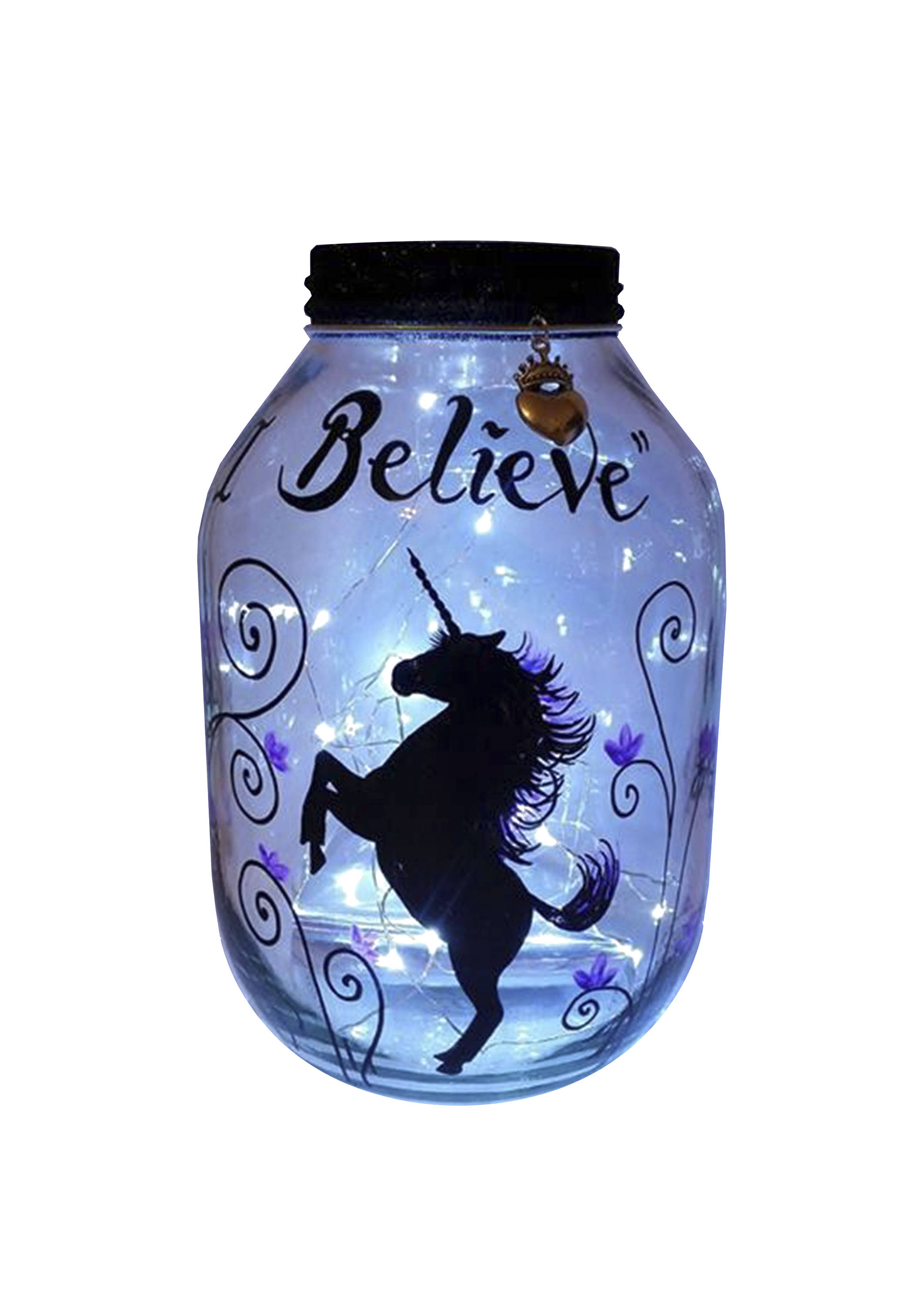 Hand painted Unicorn candle holder lantern light jar night