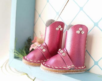 Mini Metallic Fuchsia Deep Pink Leather Blythe Doll Boots Azone Pure Neemo Size M Hand Made By MizuSGarden
