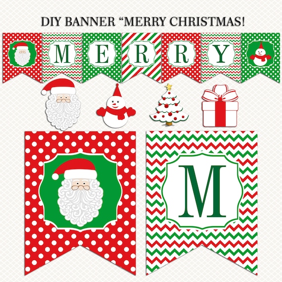 Merry Christmas Banner printable. Christmas Holiday banner.
