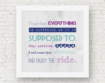 Stay positive poster, inspirational quote art, motivational wall art, square quote print, positive wall art, everything happens for a reason