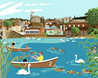 Windsor Riverbank - Print - A4/A3 - Art - Royal Wedding - Landscape