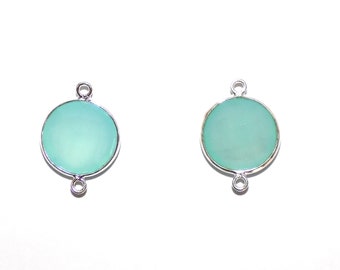 Aqua Chalcedony Briolette Jewellery Finding Connectors Bezel Set in .925 Sterling Silver