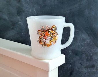 Vintage Tony the Tiger mug, vintage Anchor Hocking Fire King mug, white milk glass mug