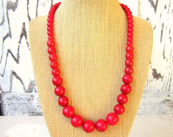 Red Beaded Necklace. Red Graduated Necklace. Red Statement Necklace. Beaded Red Necklace. Bridesmaid Jewelry. Red Turquoise Necklace