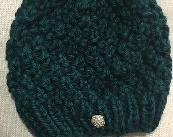 Slouchy Knit hat with side button