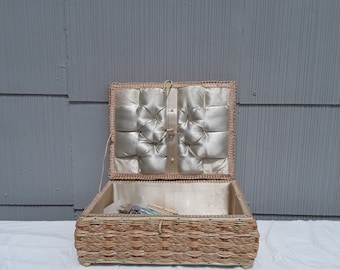 Vintage Rattan Sewing Basket
